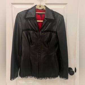 Vintage Escada Leather Blazer with Lace Detailing